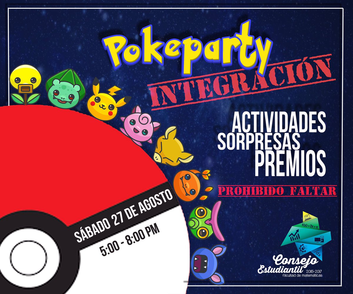 CE_FMAT's tweet photo. ¡Queremos conocerte y queremos más pokemon! Asiste el sábado 27 de Agosto, 5 de la tarde. ‼️POKEPARTYYY‼️ https://t.co/9Wxit4AhEe