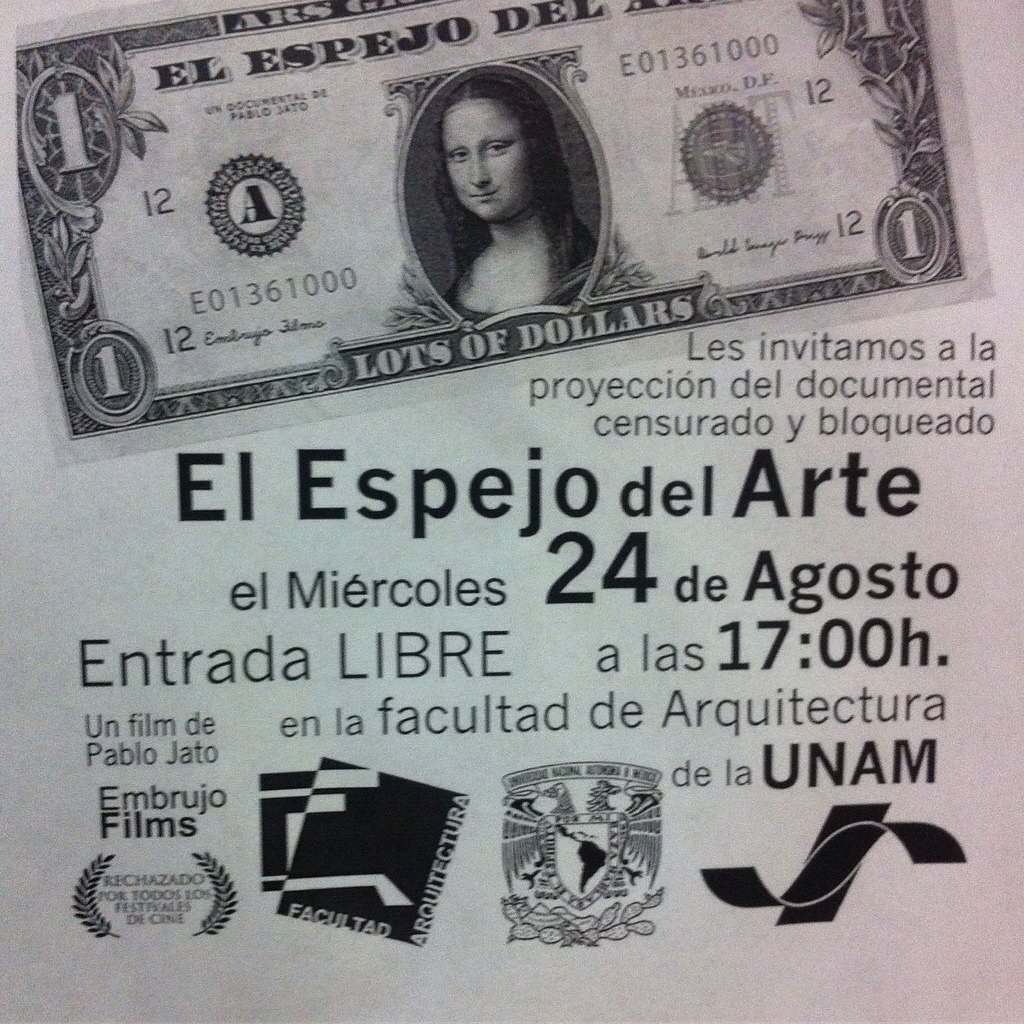 #QueNoSeTePase el #Documental "El Espejo del Arte" de <a href="/PabloJato1/">Pablo Jato</a> este #Miercoles 24 en la  <a href="/faunam_mx/">Facultad de Arquitectura UNAM</a> 17 hrs