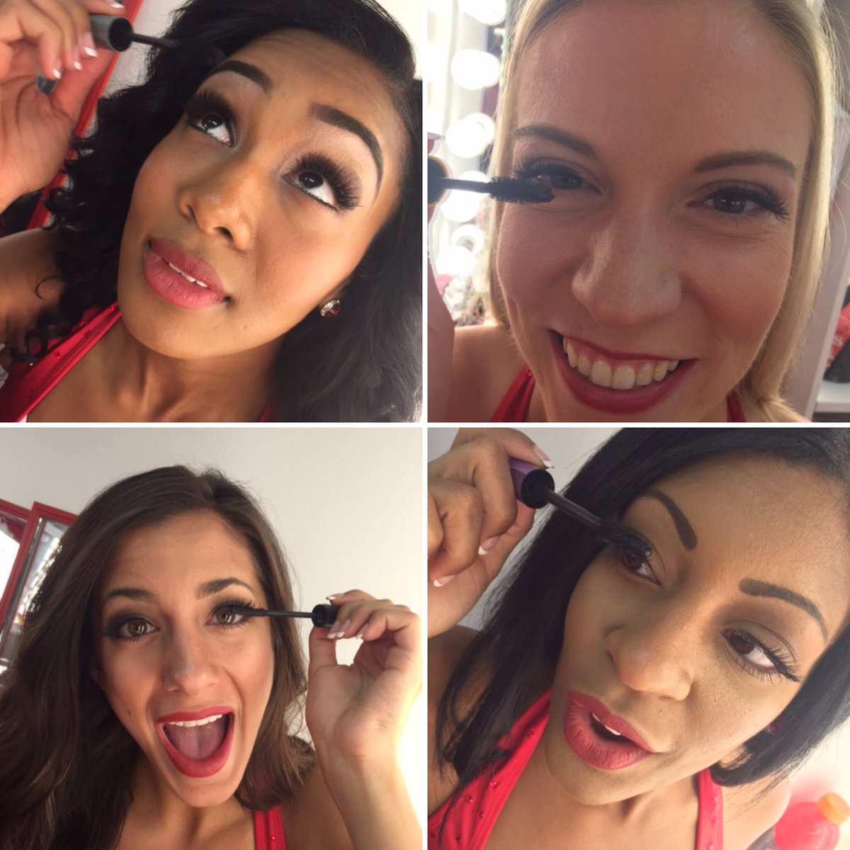 beautybrands's tweet photo. @ChiefsCheer is showing off their #MascaraFace before the #KCvsLA game! #ChiefsKingdom #BBLashBash https://t.co/fOa4SWgPDT