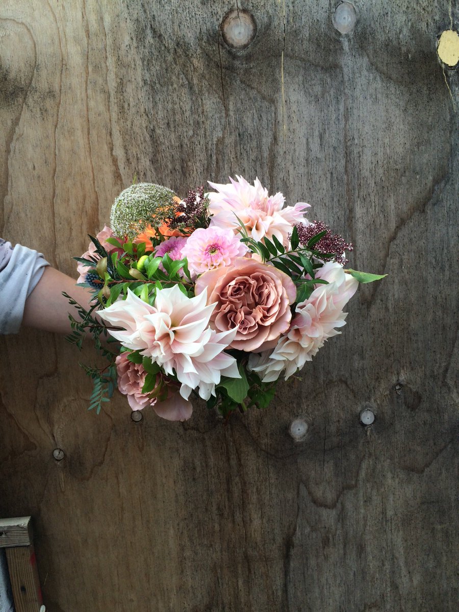 sallyebrace's tweet photo. Horray for dahlias 
Summer wedding bouquet @delidownstairs https://t.co/do5F1UyK4z