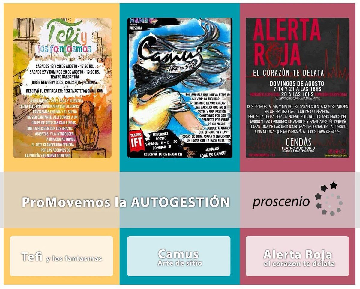 diegooriaok's tweet image. Hoy a ver #TefiYLosfanstamas y #Camus. Mañana #AlertaRoja. Obras creadas x alumnos de @ProscenioBaires Bravo 👏👏👏