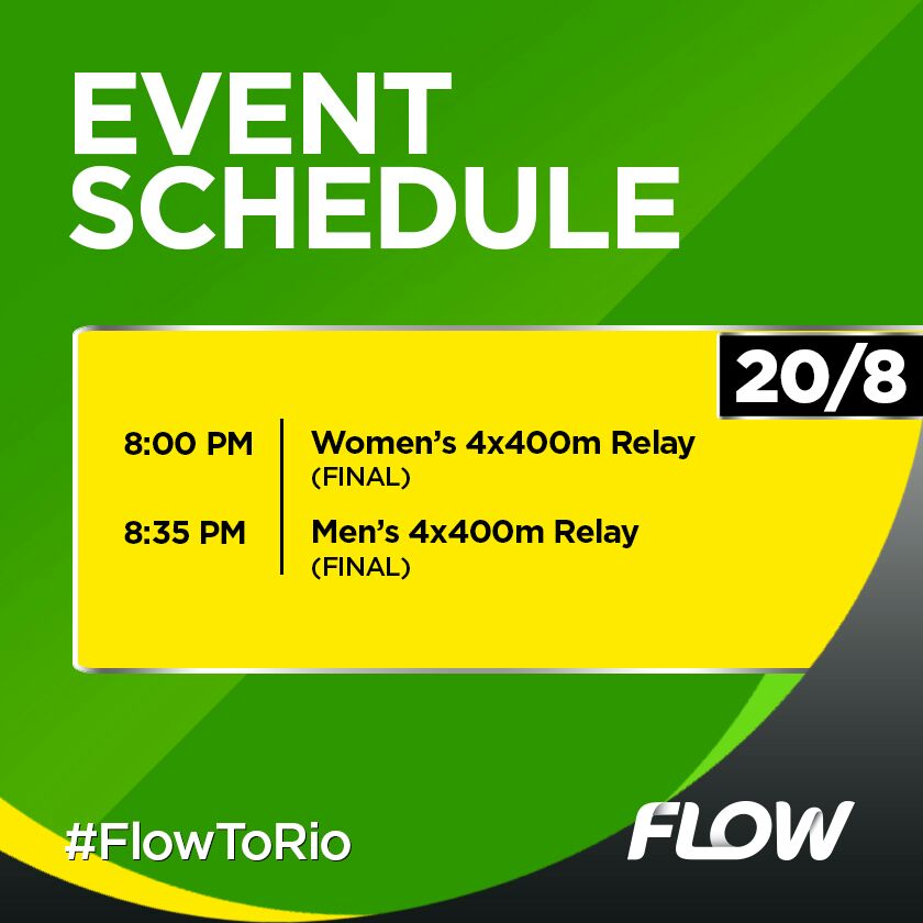 FLOWJamaica's tweet photo. Our teams take on the world at the Rio 2016 Olympic Games! #FlowToRio
Here's tonight's schedule of events. https://t.co/FbxTlKVly7