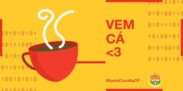 Na nossa cafeteria tem café quentinho e adesivo da #SantaClaraNaCP para você colar onde quiser! #CPRecife5