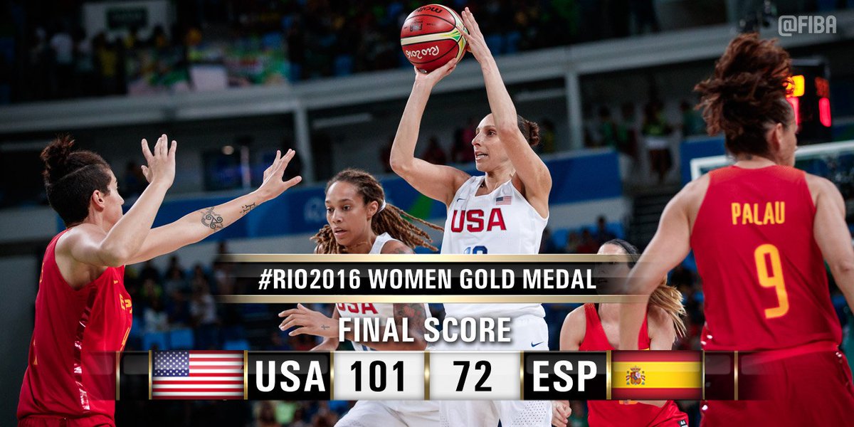 FIBA's tweet photo. #USA beat #ESP in Final and win the #Rio2016 Women's Olympic #Basketball Tournament!

📊 https://t.co/pHnZjjCOt3 https://t.co/pwgOtXfvvh