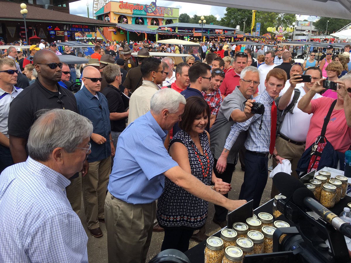 IowaGOP's tweet image. Gov. @mike_pence voting in the #castyourkernel poll at the @IowaStateFair #GOPatISF