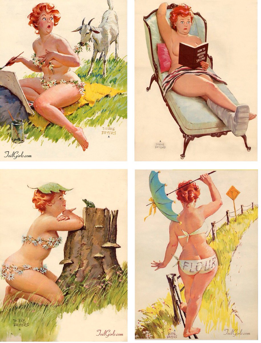 WhoresofYore's tweet photo. Meet Hilda, created by illustrator Duane Bryers. She graced American calendars from 1950-80s https://t.co/JheiONrYDh https://t.co/mhZFD97vrH