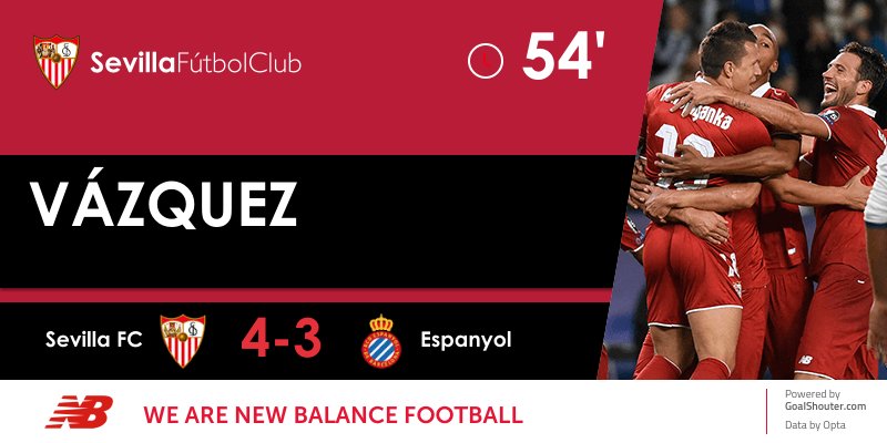 SevillaFC's tweet photo. Goooooooooool del #SevillaFC, goooooool de @mudo_vazquez en el 54 de partido #vamosmisevilla https://t.co/0LyQ1E8NNY