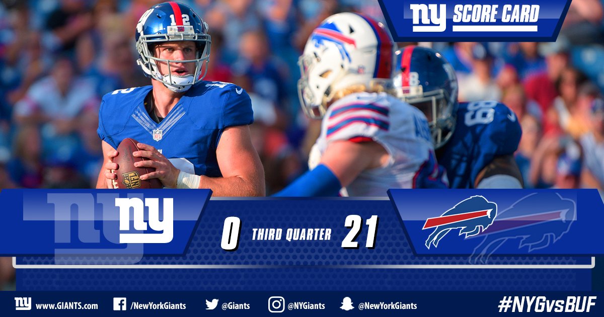 Giants on the Bills 35yard line at the end of the third quarter. 210