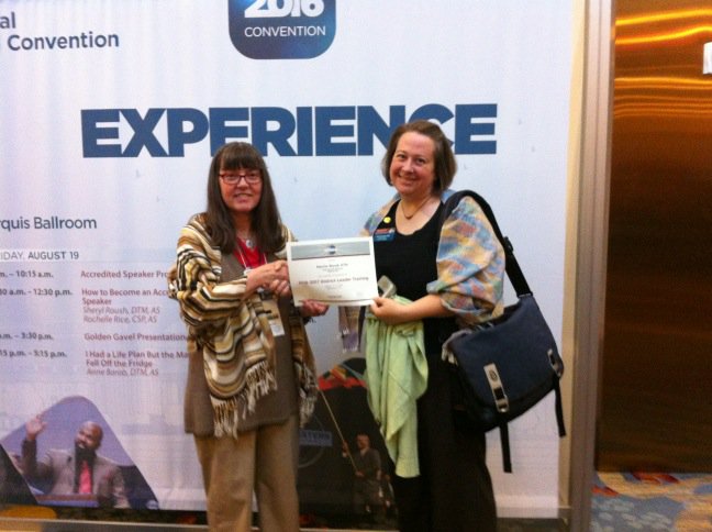 #toastmasters Region One Director Natalie Palmer awards Training Certificate at end of #TIConv16 convention