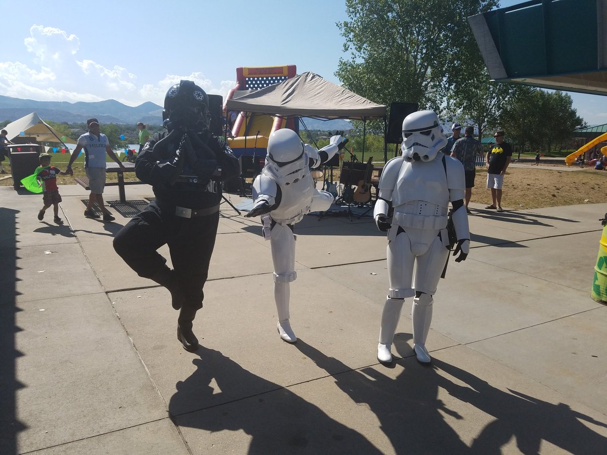 ctfcolorado's tweet photo. Stormtroopers doing yoga....because why not? Today  at #NFWalkCO #NFWalk #endnf #iknowafighter https://t.co/ygW0tOOBuq
