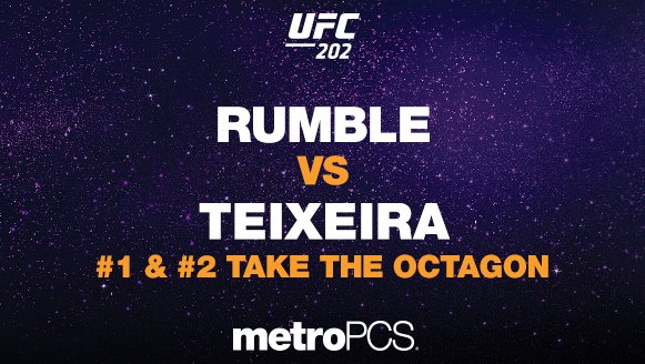 MetroByTMobile's tweet photo. The war between #1 @Anthony_Rumble vs. #2 @gloverteixeira is about to begin!  #UFC202 #CloserThanEver https://t.co/1ZXZ3QDaj2