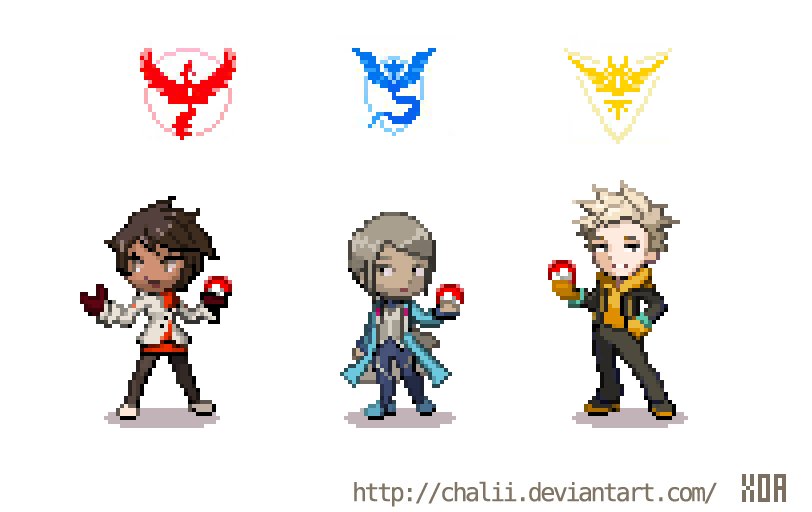 PokemonGoNews's tweet image. Awesome pixel art by Chalii featuring the #PokemonGO leaders.