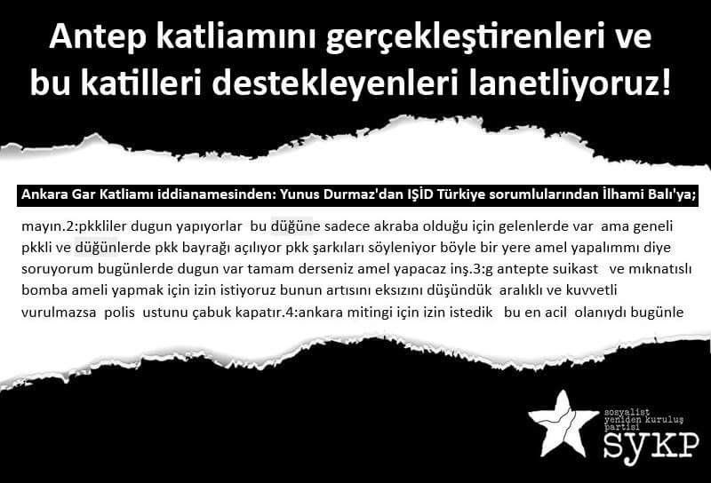 #AntepKatliamı 'nı gerçekleştirenleri ve bu katilleri destekleyenleri lanetliyoruz!