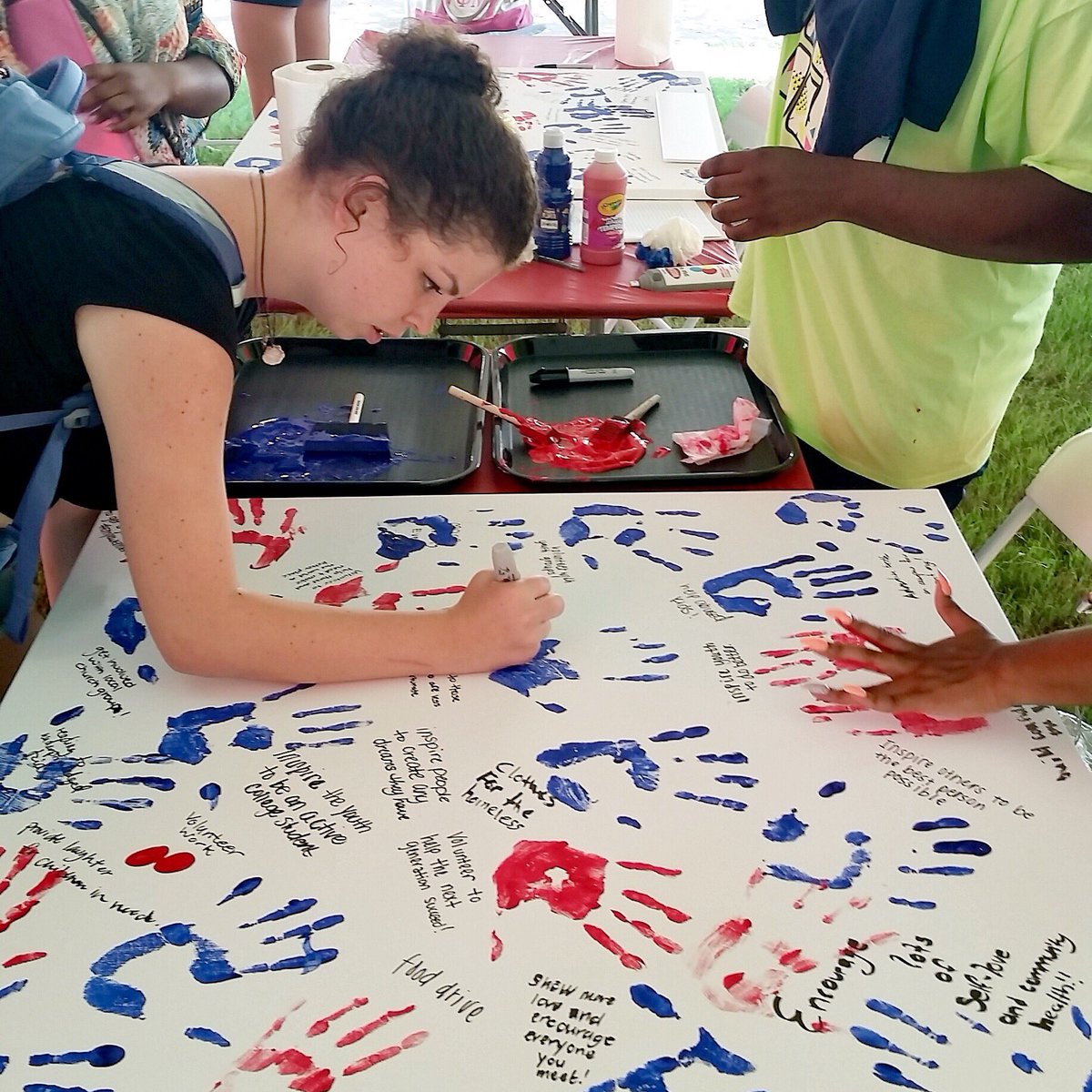 ColumbusState's tweet photo. During Welcome Week, students helped us identify real-world problems they can have a "hand" in solving. #CSUSolvesIt https://t.co/r8ZPASnBU5