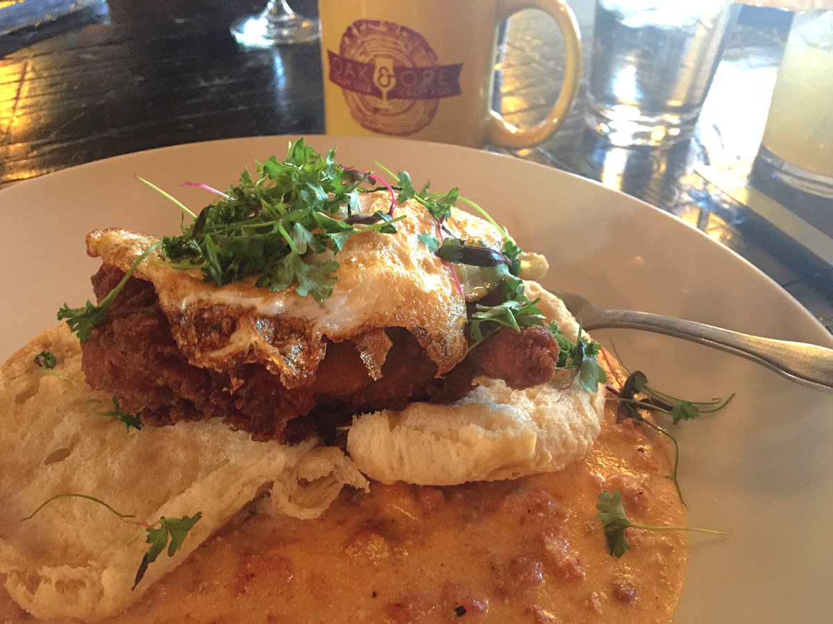 oakandore's tweet photo. #Brunch from 11-2, folks! Chow down on a Smothered Clucker or Huevos Rancheros, discuss SB424, &amp; drink local brews! https://t.co/0ScMElaXs0