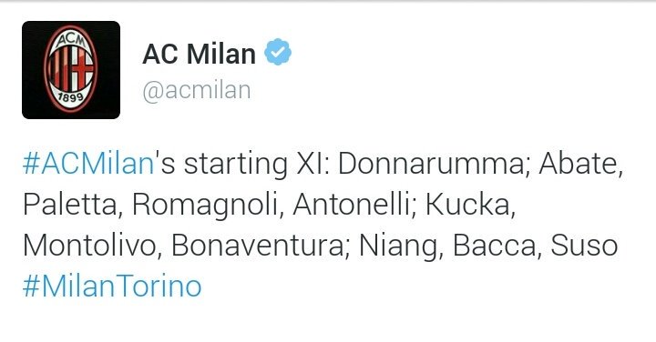 Starting XI #ACMilanTorino #ForzaMilan