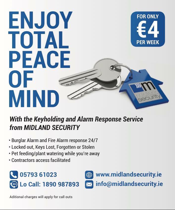 MidlandSecurity's tweet photo. Peace of mind for your home and business for just €4 per week, call 05793-61023/email info@midlandsecurity.ie https://t.co/NhtzwD6ddk