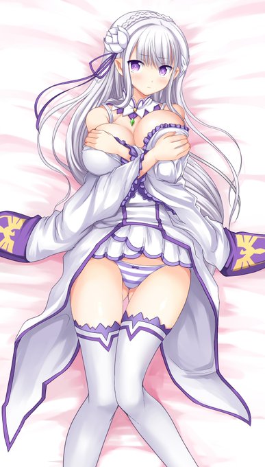 エミリア描いたらなんか抱きまくら風になった #rezero 