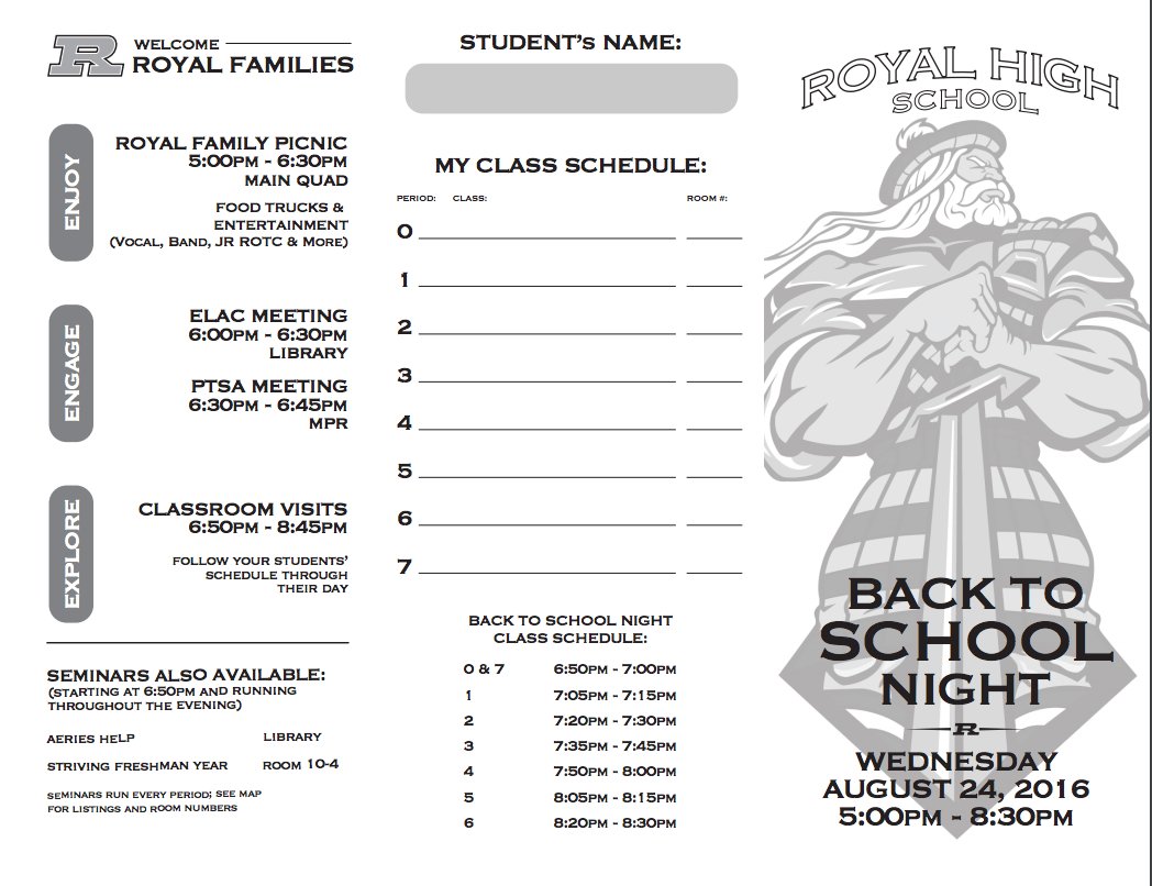 RHS Family Picnic &amp; Back to School Night this Wednesday at 5:00. Looking forward to meeting the Highlander families.
