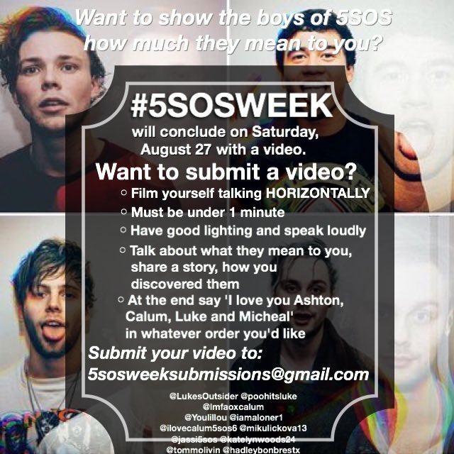 5sosweekproject's tweet image. Get involved with our #5SOSWEEK project! 

If you have any questions about the video DM @tommolivin.