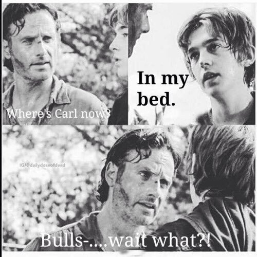 Rick is catching on to us baby, <a href="/YaBoyCarlG/">Carl Grimes</a>! 😳