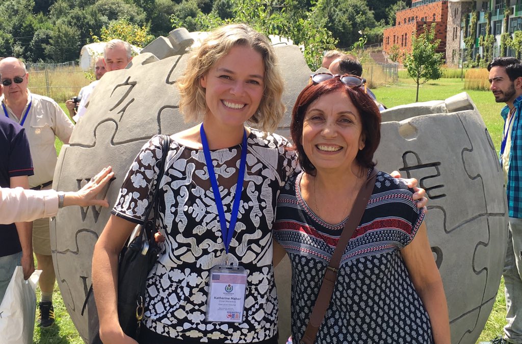Wikimedia's tweet photo. This Wikipedia globe is going into lake in Armenia to be reef for fish. @krmaher & Susanna Mrktchyan at #WMCEE2016 https://t.co/8YnmvaUMwA