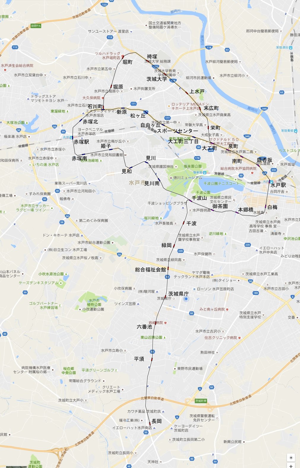 Heromo 線路際蹲人 鉄模人 水戸市地下鉄 空想 路線図 環状線 南北線 石川町 長岡 各分ヘッド 環状線東半には 南北線が乗り入れて 大工町 千波山間は10分ヘッド まあ 確実に大赤字ですな 急カーブ 大深度もあって 建設費も高そう
