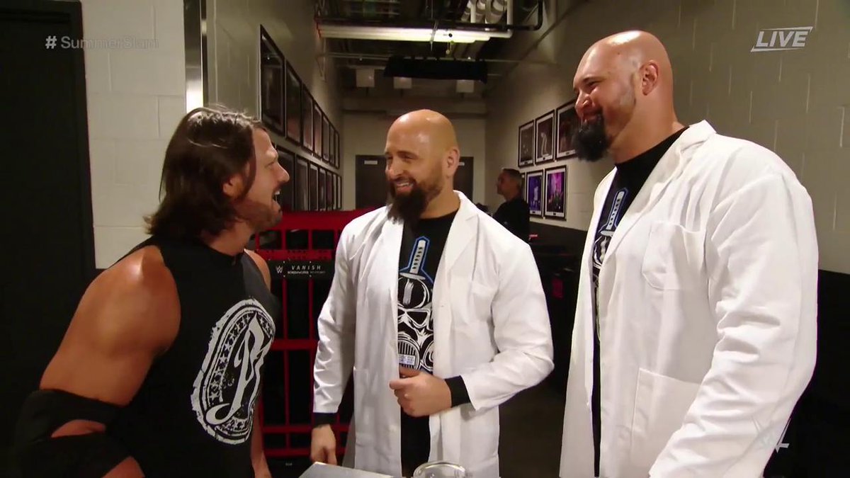 TWrestlingmag's tweet photo. Dr Gallows and Dr Anderson! Their never ending quest for the cure to #RingPostItis continues #SummerSlam https://t.co/ffzCVKZmfS