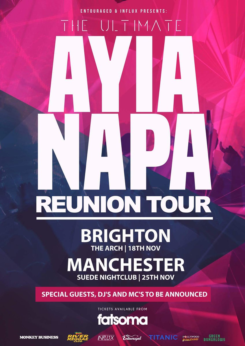 This November.. The ULTIMATE AYIA NAPA REUNION TOUR! All your favourite DJ's/ MC's from Napa!tinyurl.com/AyiaNapaReunio…