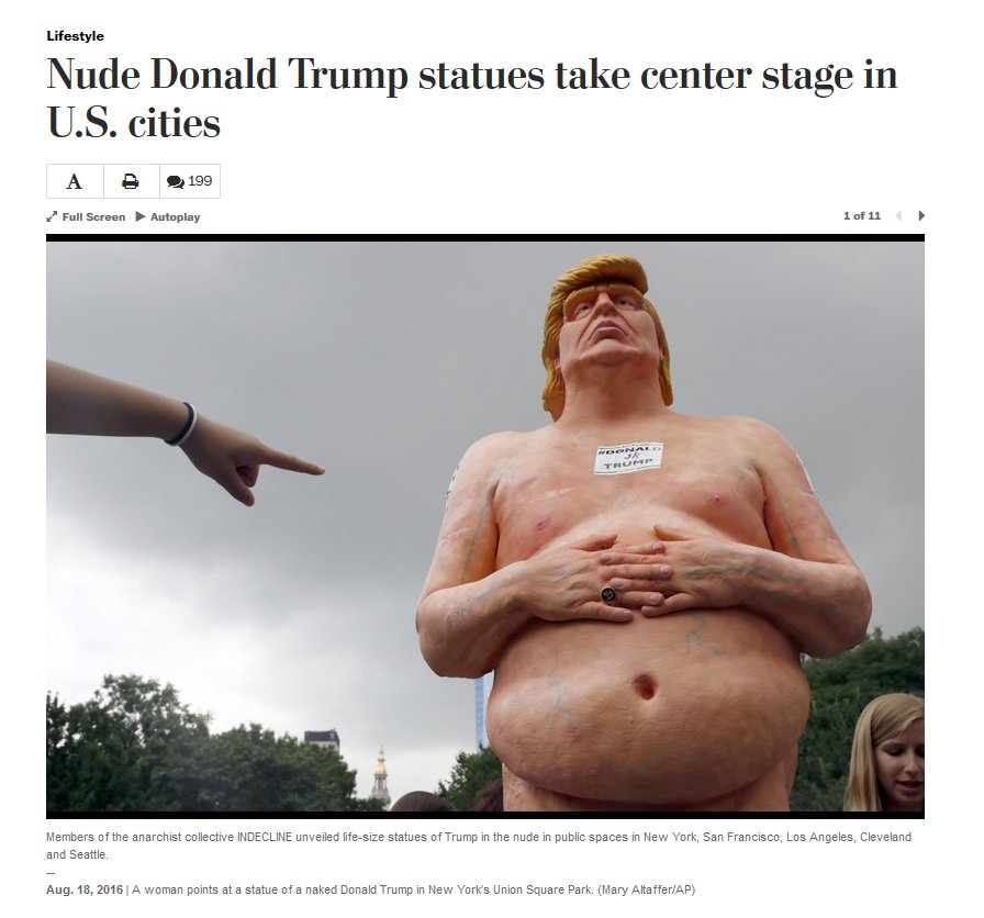 datnofact's tweet photo. I'm sure we can expect similar levels of outrage over these naked Trump statues.

Oh wait, no. We won't. https://t.co/8OTZozQ6O7