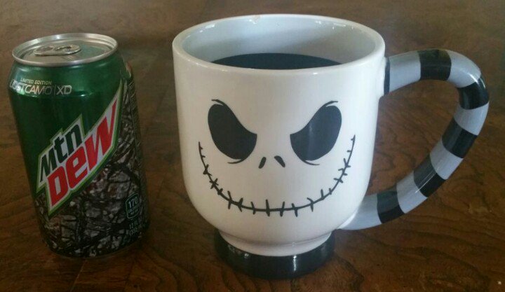ActualSlack's tweet image. Disney Parks exclusive Jack Skellington mega mug. (Soda can for size reference) #YardSalePorn #MightKeepIt