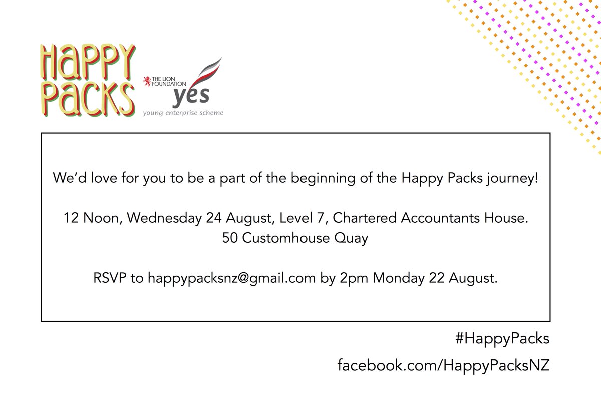 thomassnaddon's tweet photo. @storbiecommerce you're invited! Can you make it to the #HappyPacks launch?
RSVP to happypacksnz@gmail.com https://t.co/EQbxBQrzLE