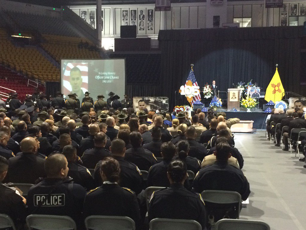CandaceKRQE's tweet photo. The funeral for Hatch Officer Jose Chavez is about to begin. #KRQE is live streaming online and on our app. https://t.co/0U83UgsF6m