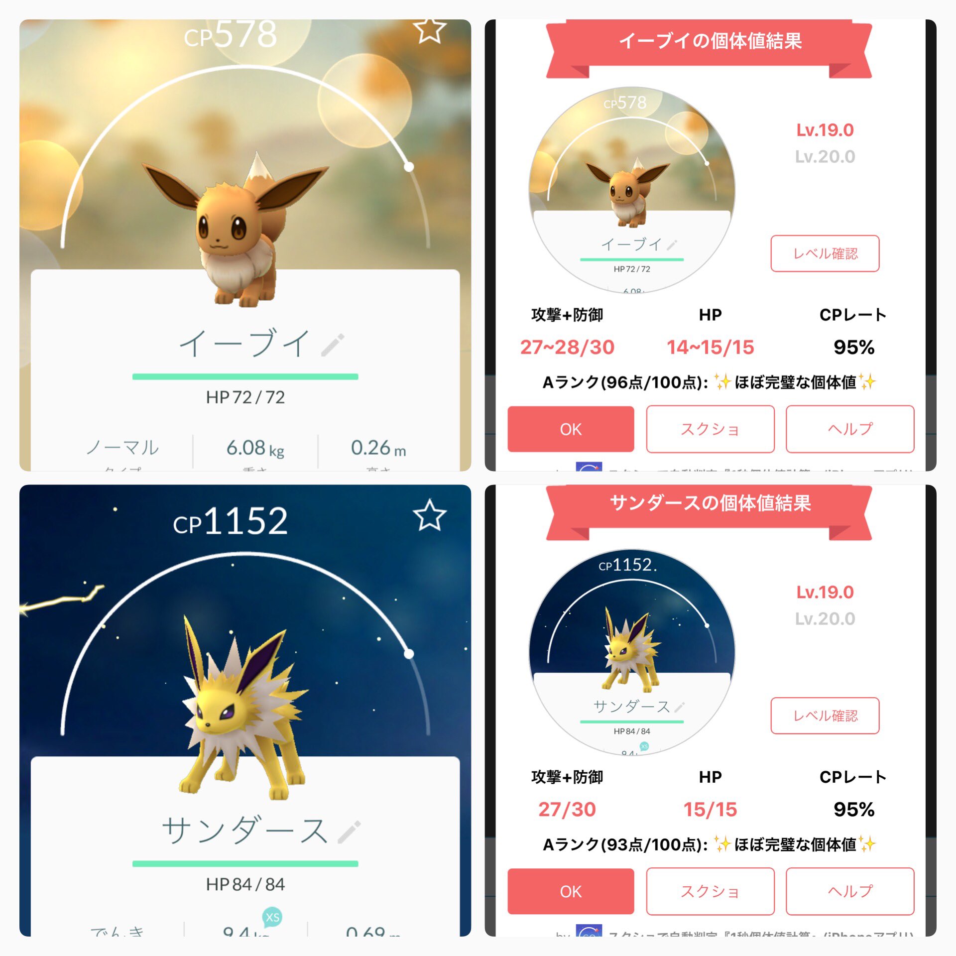 Mattan V Twitter 1秒個体値計算でイーブイを測定 進化 イーブイの進化率が高いと思うので 良質イーブイ選択必須 イーブイ 95 96点 Aランク サンダース 95 93点 Aランク という結果 ポケモンgo 個体値 進化