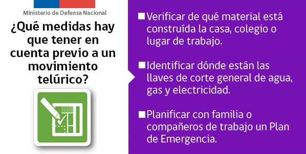 mindefchile's tweet photo. Qué hacer y tener en cuenta en caso que ocurra un #sismo o #terremoto en nuestro territorio. @onemichile https://t.co/aQFcEBdZrO