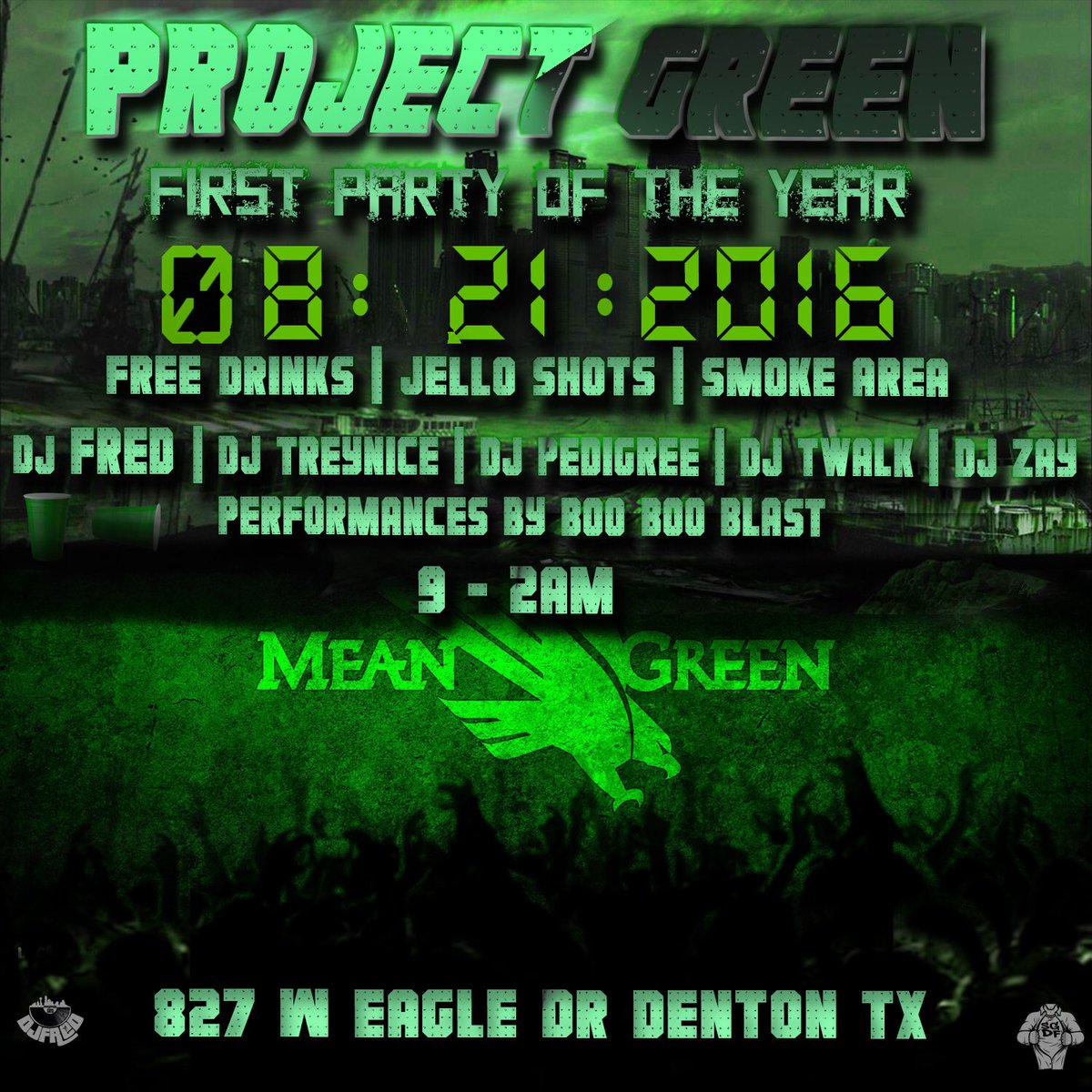 IamDJFred's tweet photo. First UNT party of the year lets make it a good one and the first stop on my fall sweep #ProjectGREEN #SGDFWave https://t.co/5DQf0Rzyws