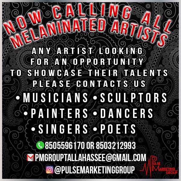 pmgonthepulse's tweet image. Calling All Black Artists In The Big Bend Area‼️ || If You&apos;re Looking For An Opportunity To Showcase Your talent