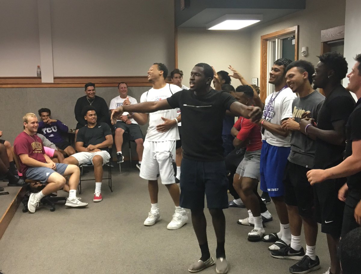 BuilderFootball's tweet photo. Great way to end camp with a team talent show! We have some characters on the team for sure! #Family https://t.co/OPhYG5w4qu