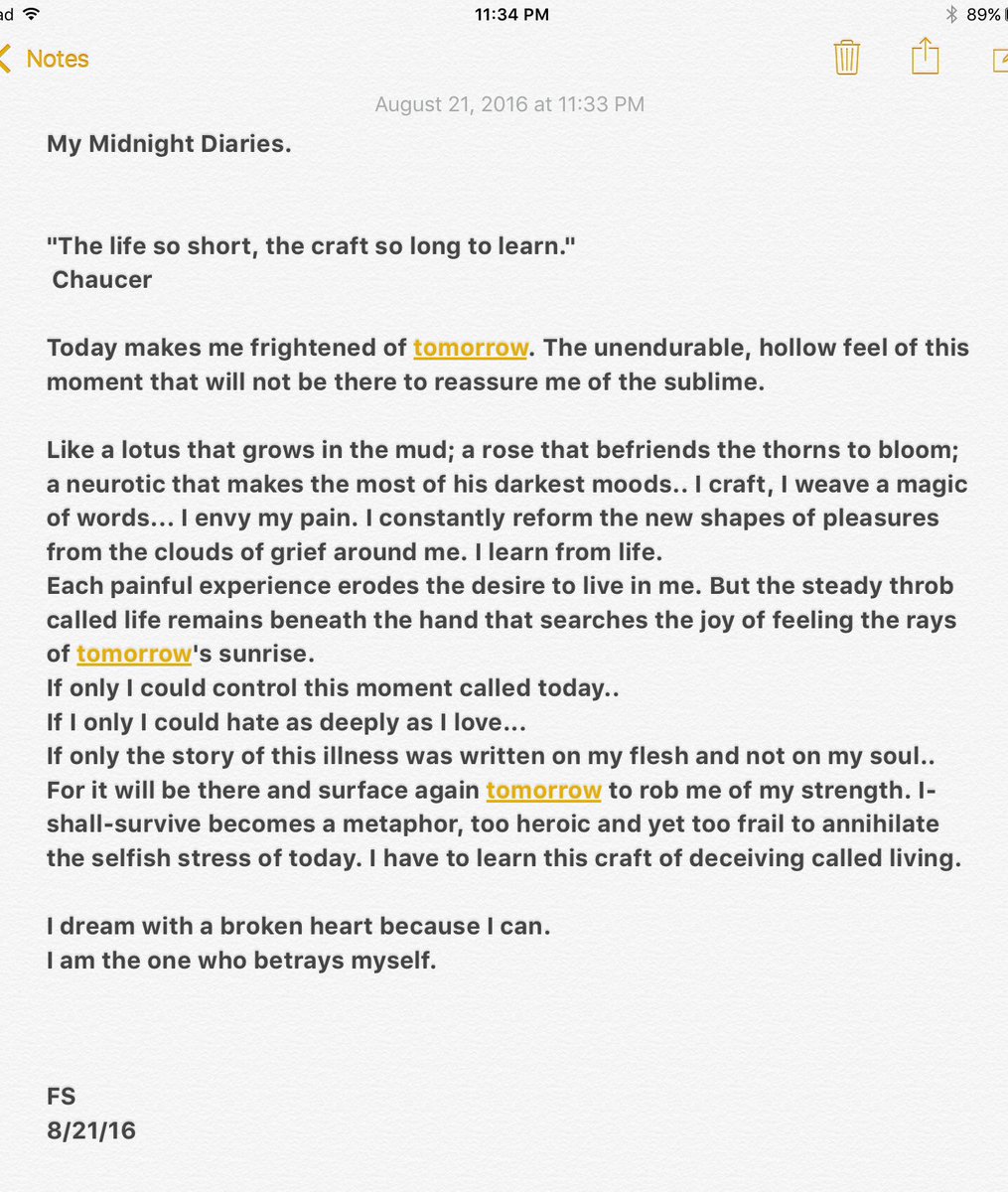 FShirin's tweet photo. My Midnight Diaries
"The lyf so short, the craft so long to lerne."
#Chauser
#FS
8/21/16 https://t.co/HDTvcAWcaw