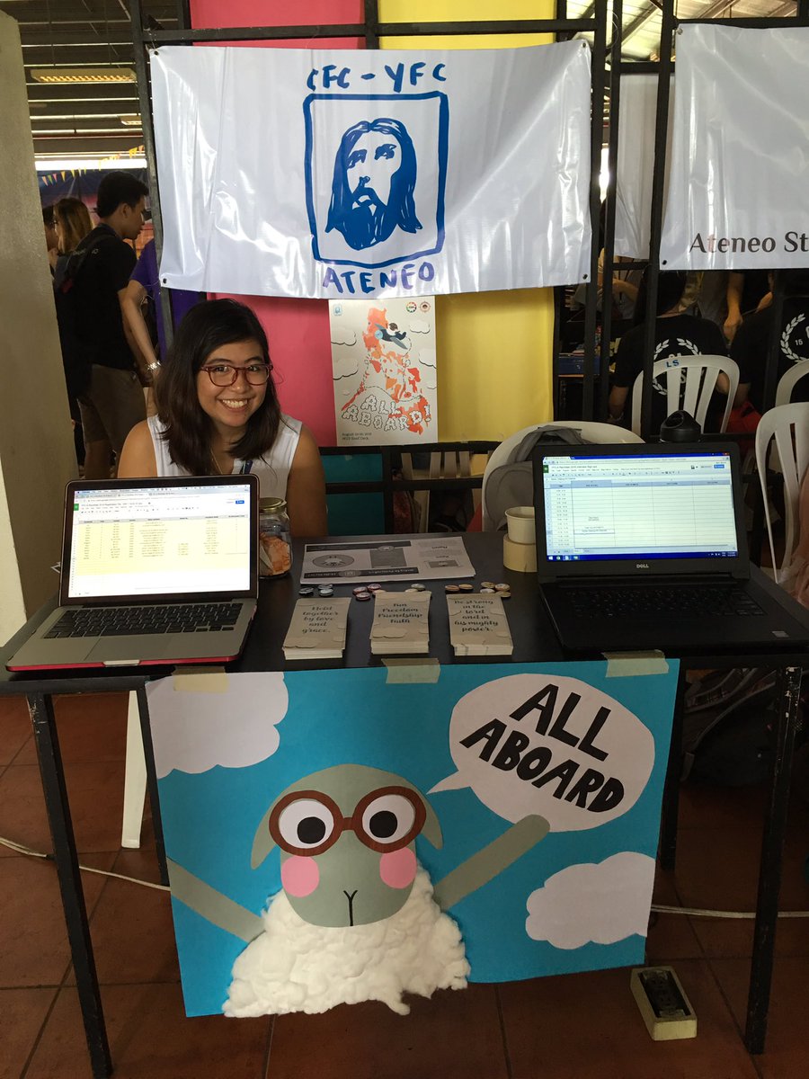 yfcateneo's tweet photo. YFC-A is now accepting passengers! Come visit us at @COARecWeek 2016 at MVP Roof Deck! #AllAboardYFCA #JoinYFC https://t.co/Ucdc5lA0L4