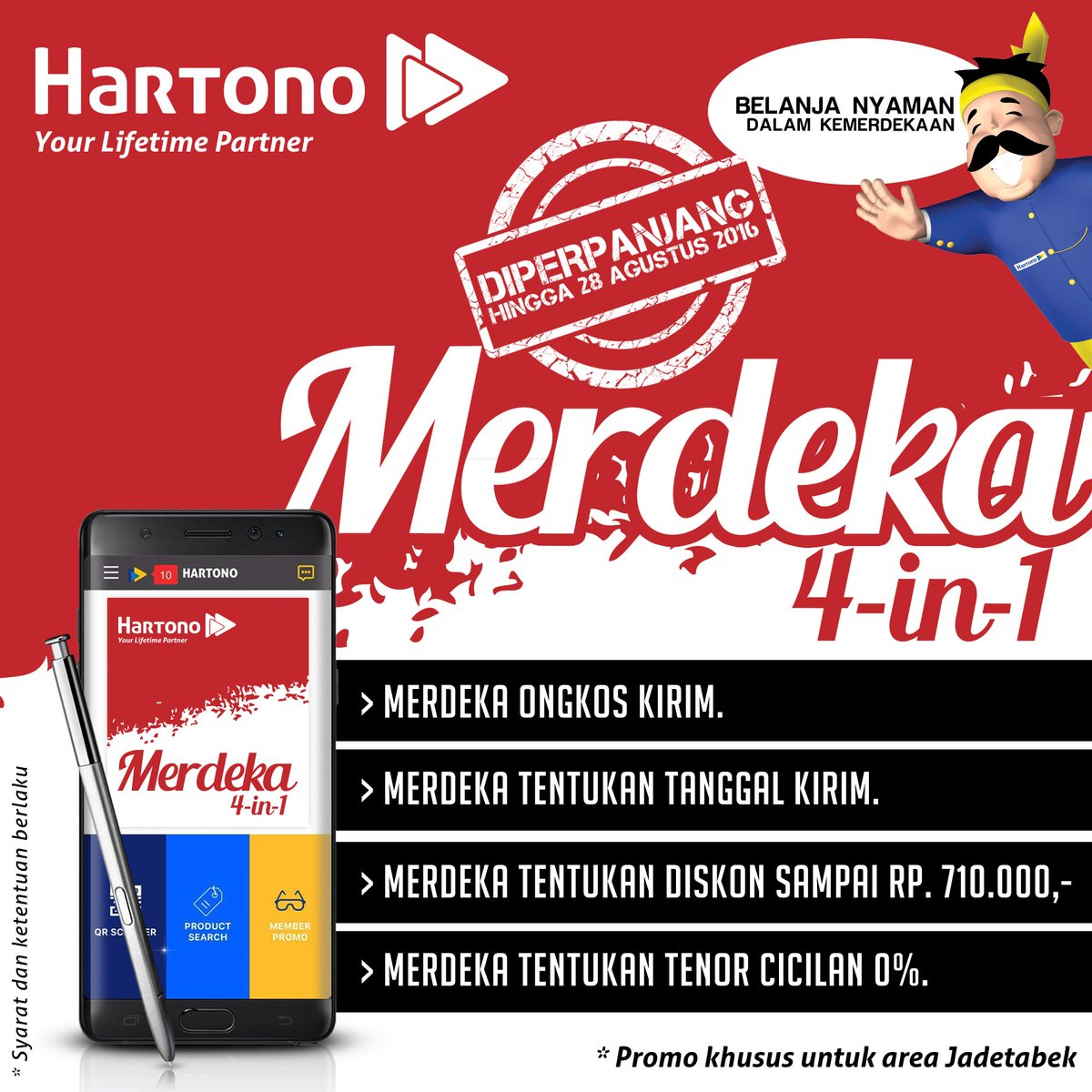 Promo Merdeka 4-in-1 is BACK: Merdeka Ongkir &amp; Tanggal Kirim, Merdeka Diskon &amp; Merdeka Cicilan 0%. #myhartono