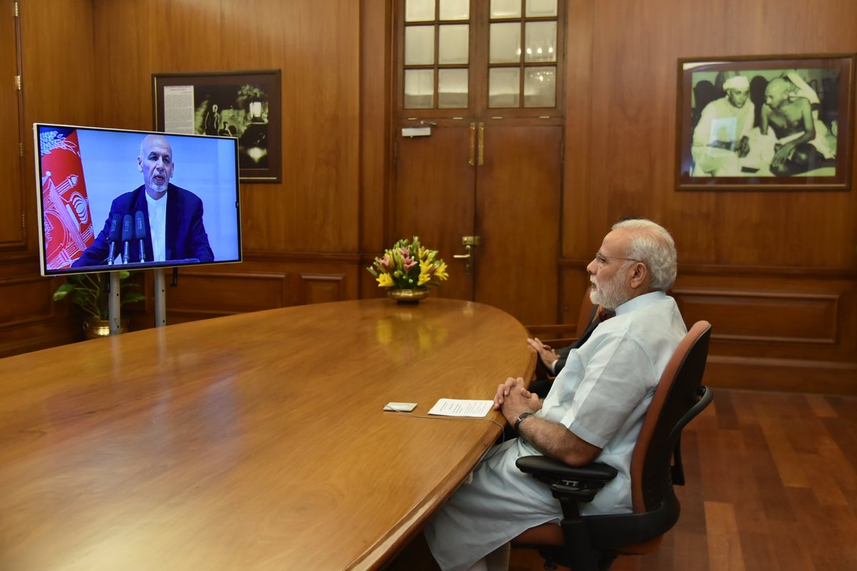 PM Modi, Afghanistan President @ashrafghani tele-inaugurate the restored Stor Palace in Kabul (Pics: @MEAIndia)