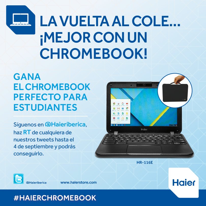haier_aire's tweet photo. Síguenos, haz RT de cualquiera de nuestros tweets hasta el 4-9 y entrarás en el sorteo de un #HaierChromebook https://t.co/NJckGrewl5