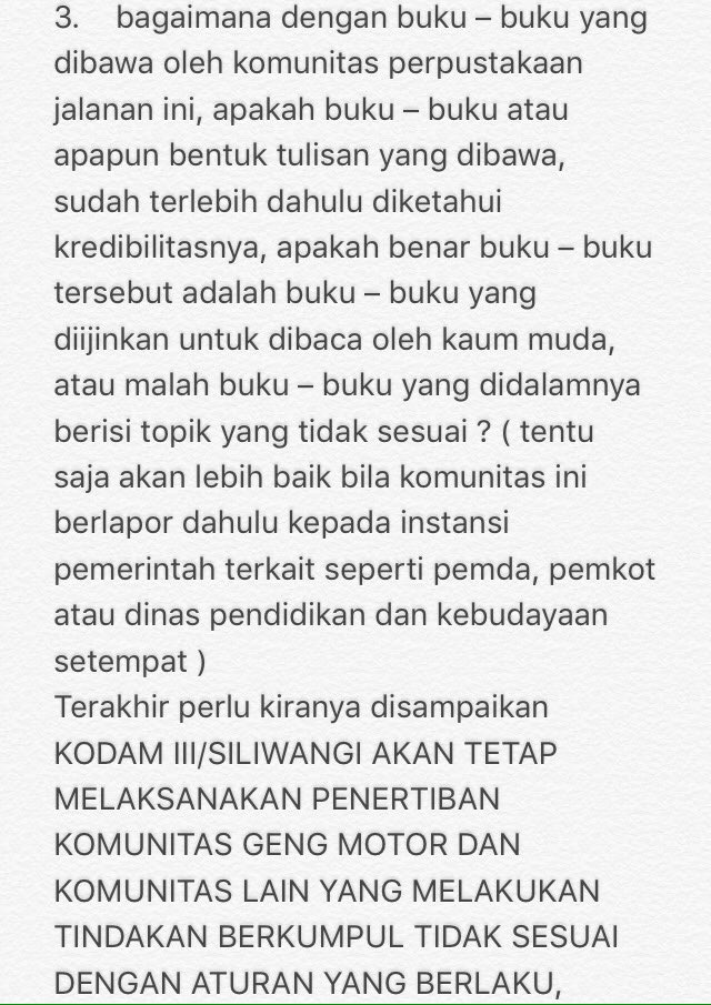 Jadi artinya semua komunitas harus lapor ke Pemkot dan semua buku (untuk anak muda) harus lewat filter Kodam