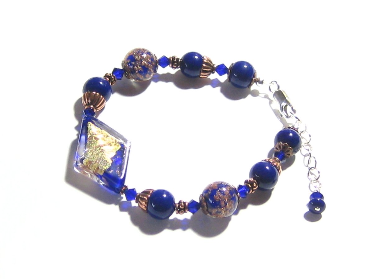 Murano Glass Cobalt blue Copper Sterling Silver Bracelet bit.ly/1LYfquy #craftshout #gifts