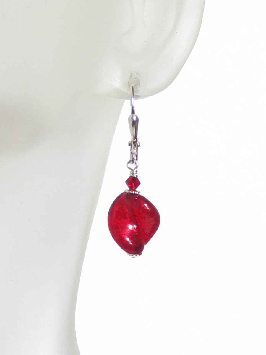 Murano Glass Red Small Twist Silver Earrings, Sterling Leverback … tuppu.net/f73e7de5 #Etsymntt #MuranoEarrings