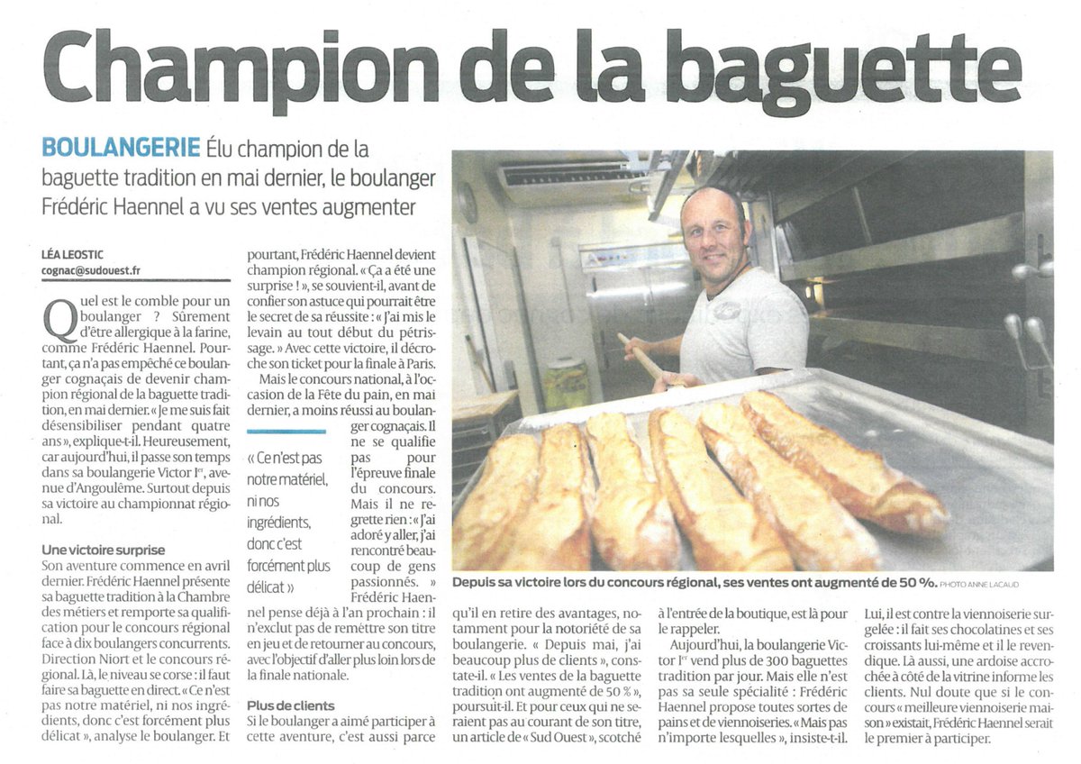 Les nouvelles sont fraîches ! #boulangerie #choisirlartisanat #champion #baguettetradition #ALPC <a href="/charentelibre/">Charente Libre</a>