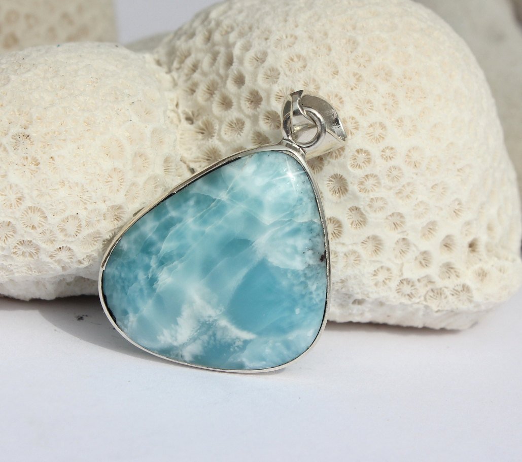 Larimar Turquoise Aqua Blue Marbled Rustic Reversible Pendant Foamy… tuppu.net/75ed1d06 #etsyhandmade #etsymntt