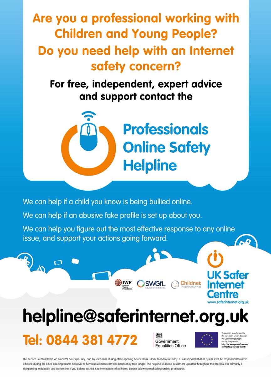 Good Morning. Our #OnlineSafety Helpline opens at 10am. Expert advice to professionals working with children.
