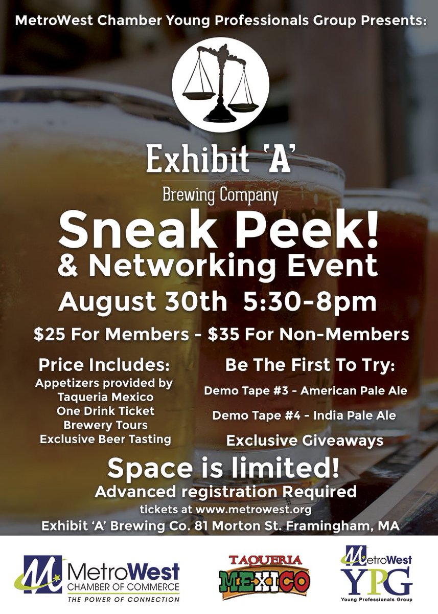 Join us on Tuesday, August 30th for our Young Professionals Group Networking event at <a href="/exhibitAbrewing/">Exhibit 'A' Brewing</a>! #MWCOCYPG